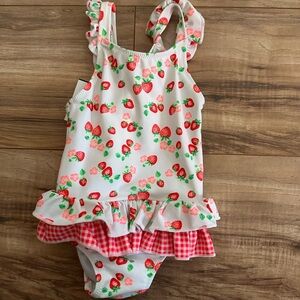 Barneys New York Sunuva White Strawberry Print Ruffle Swimsuit